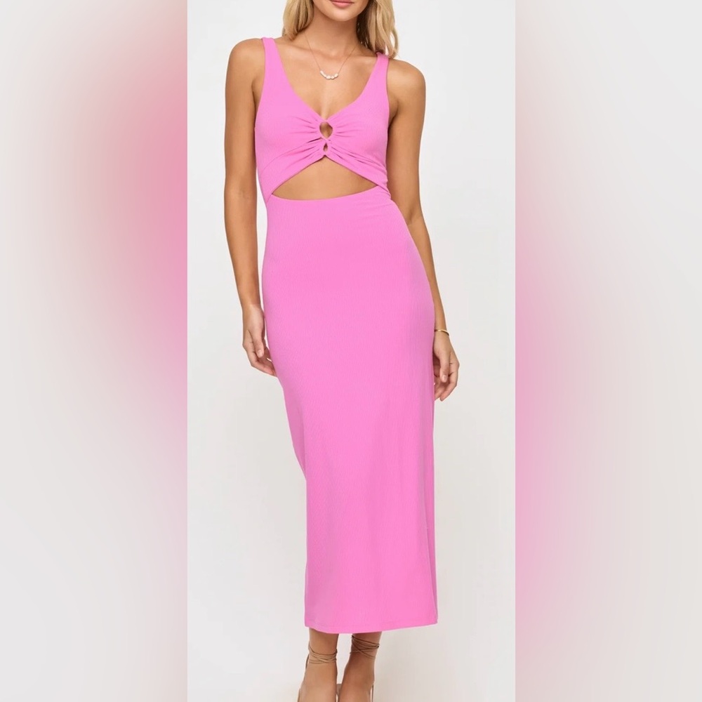 LSPACE CAMILLE PINK CUTOUT MIDI DRESS NWT SZ M
